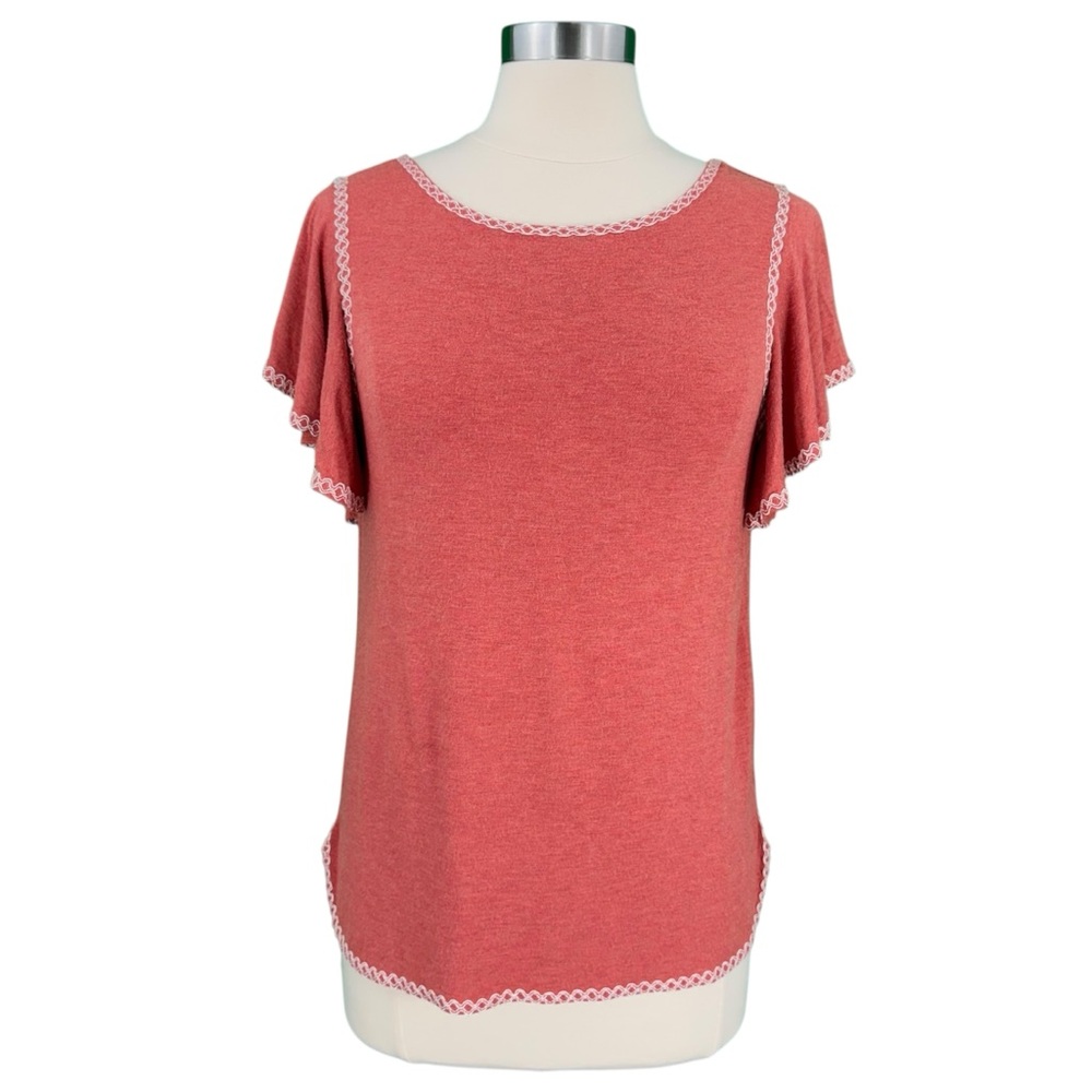 Max Studio Burnt Orange Short Flutter Sleeve Blouse
